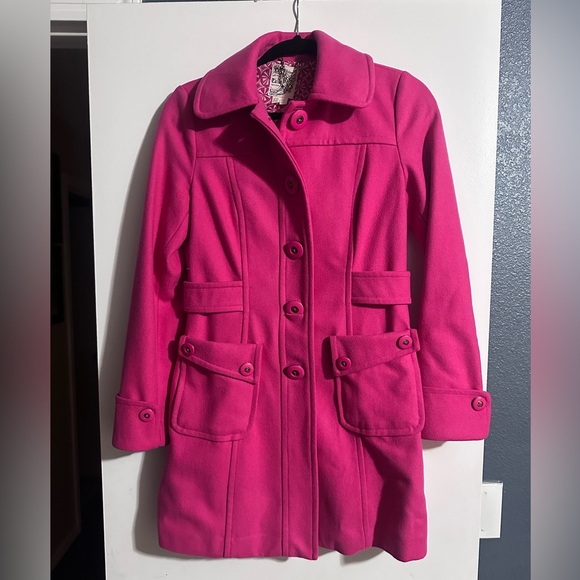 Women's Fuschia Wool Coat - Picture 2 of 9